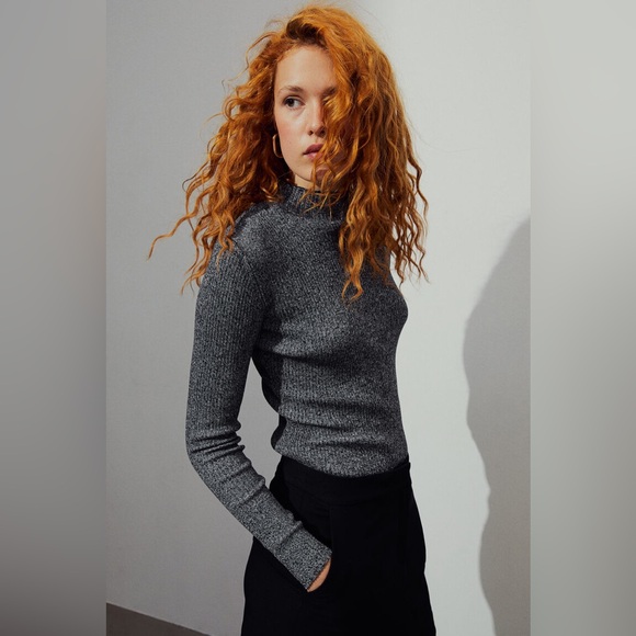 H&M Tops - H&M Black and Gray Ribbed Turtleneck Top Size XS